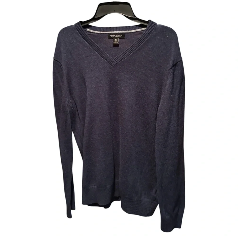 Banana Republic Men's Extra Fine Merino Wool V-neck Sweater Navy XL